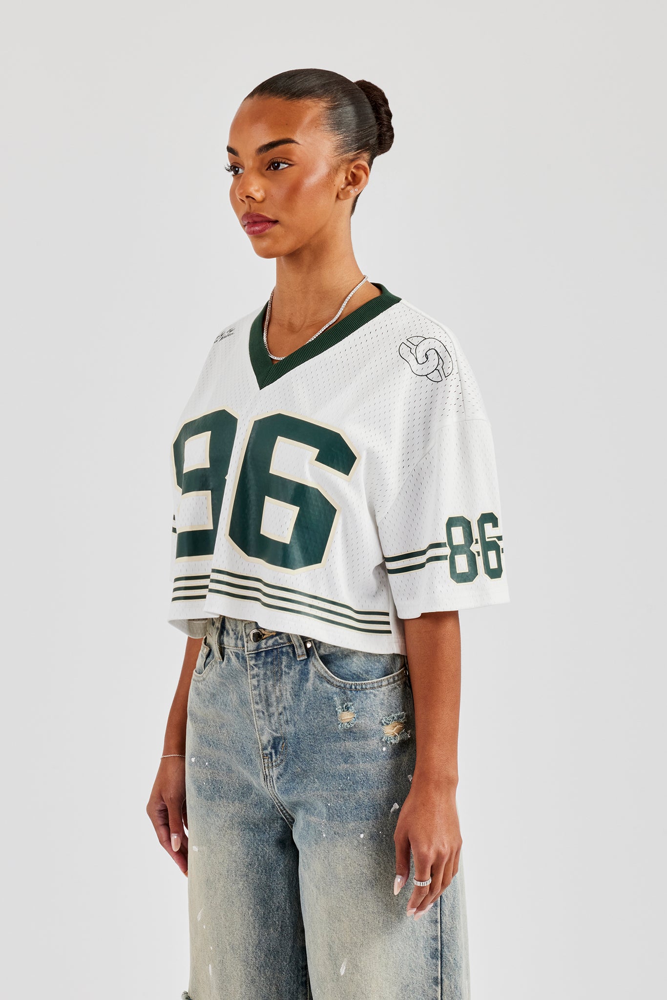Mesh Varsity Cropped T-Shirt - White